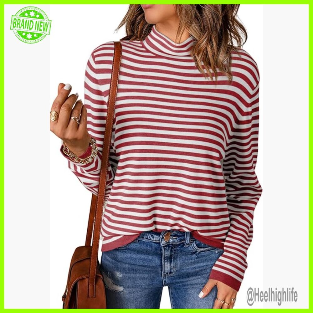 Lightweight Striped Turtleneck Pullover Sweater W… - image 1